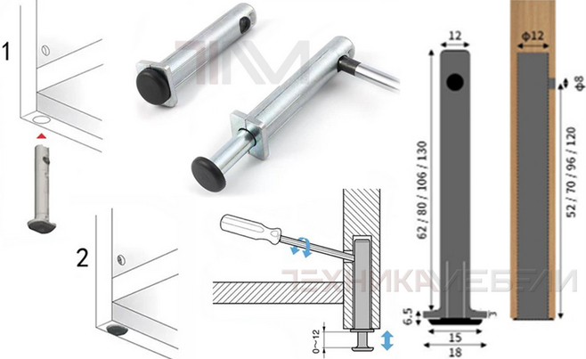 30612 Опора регулируемая врезная, под отверстие Ø 12 мм